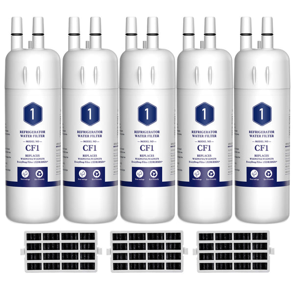 Drop Filter 1, W10295370A EDR1RXD1 Refrigerator Water Filter with Air Filter 5pk